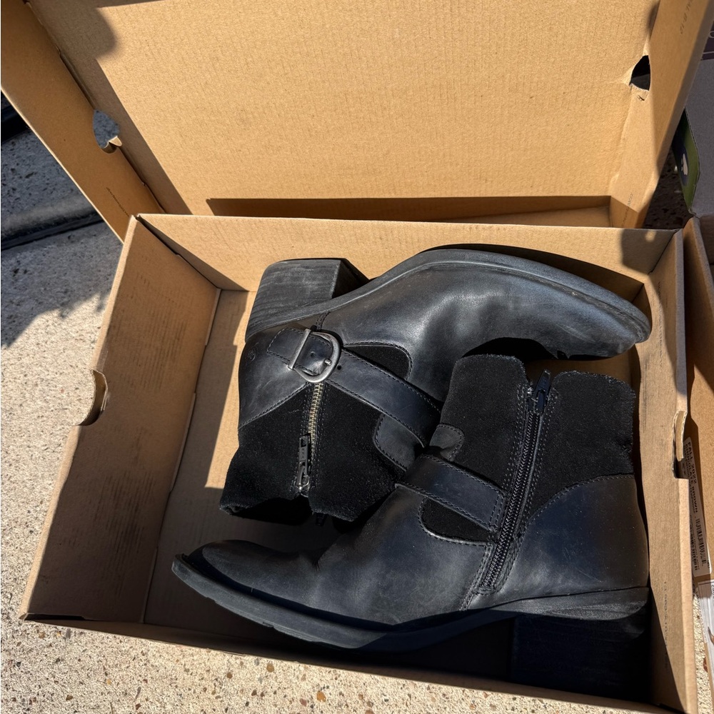 Born Black Ankle Boots with Buckle Detail